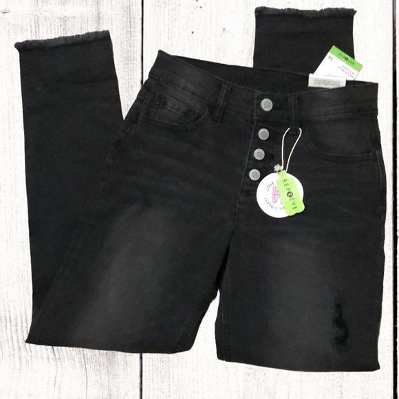 Justice High Rise Jeggings, Black, Button Fly - Picture 1 of 5